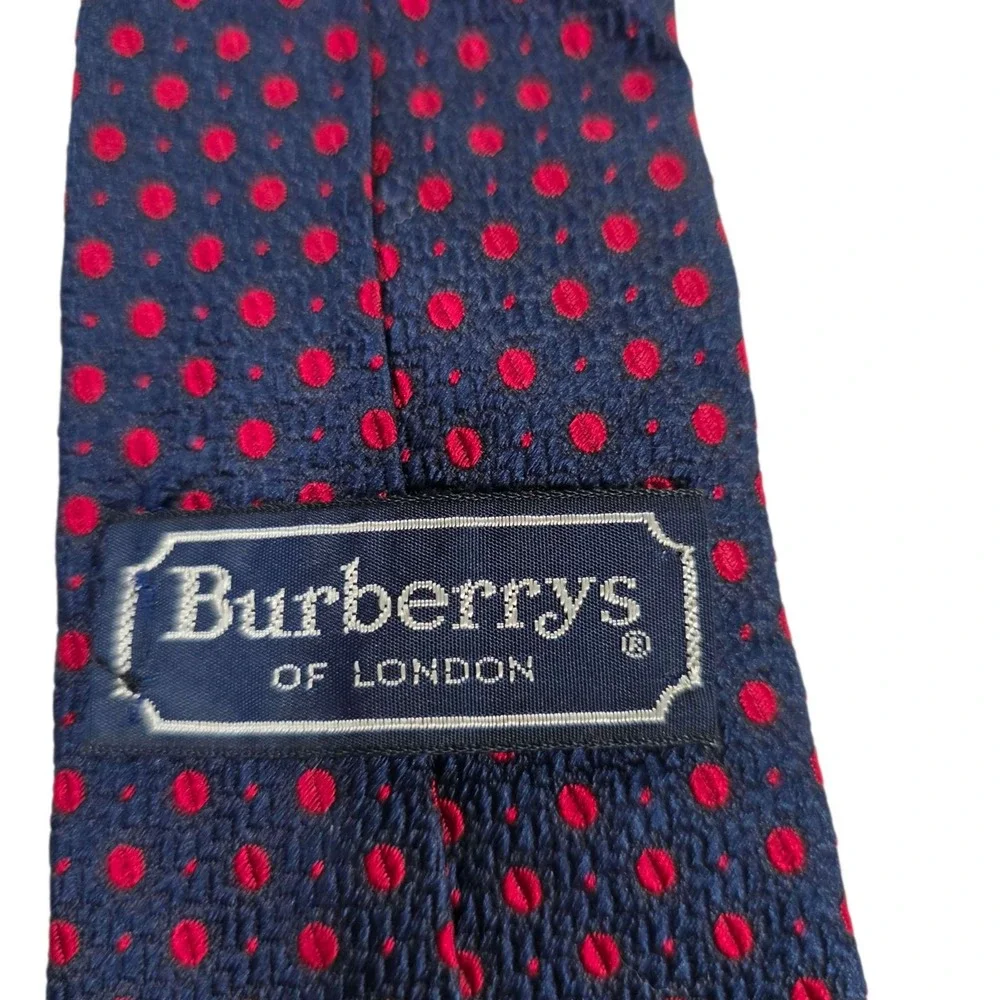 BURBERRYS OF LONDON Silk Polka Dot Necktie Classic Design Navy Red‎ Men's - Picture 2 of 11
